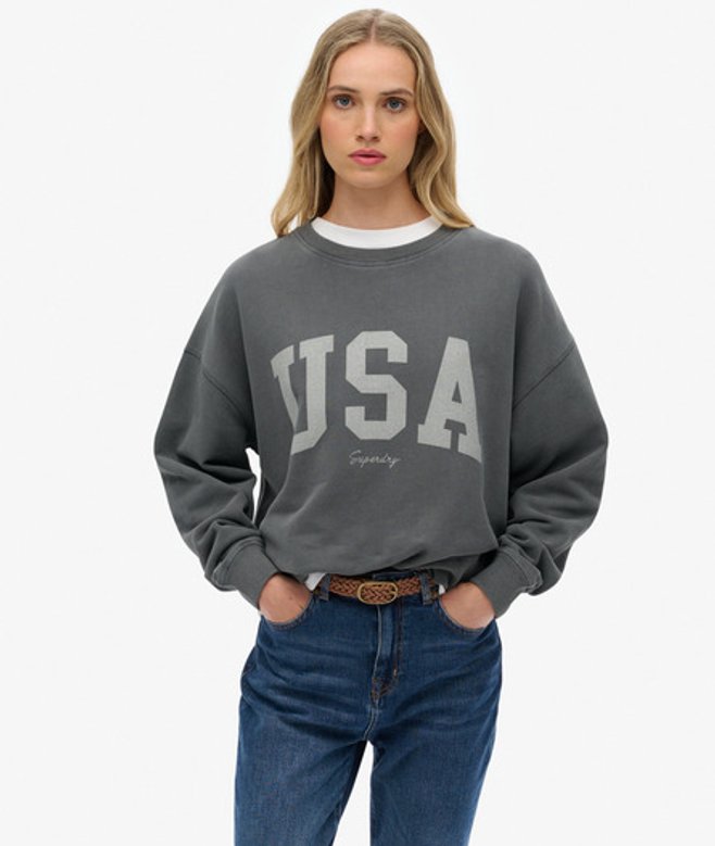 Superdry Athletic Essentials Relaxed Crew Sweatshirt Dark Grey