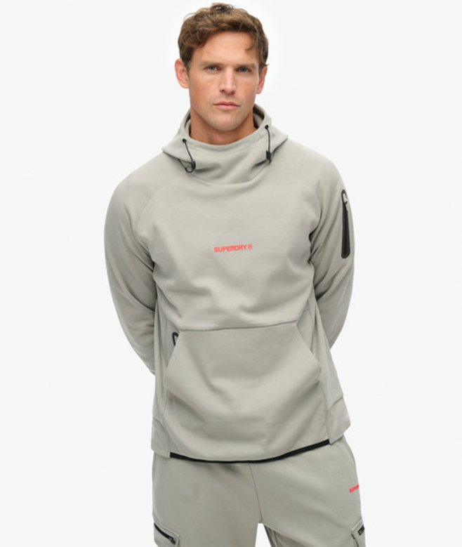 Superdry Tech Hoodie met Logo en Losse Pasvorm Dark Grey
