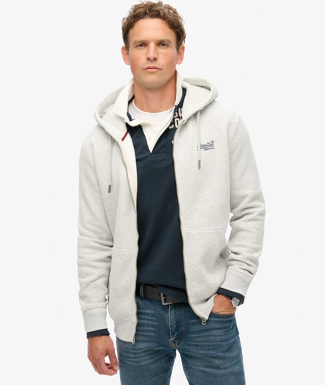 Superdry Essential Logo Hoodie met Rits Lichtgrijs