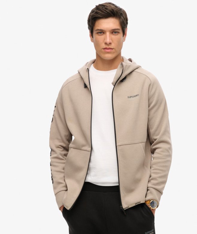 Superdry Sport Tech Hoodie met Losse Pasvorm, Rits en Logo Beige
