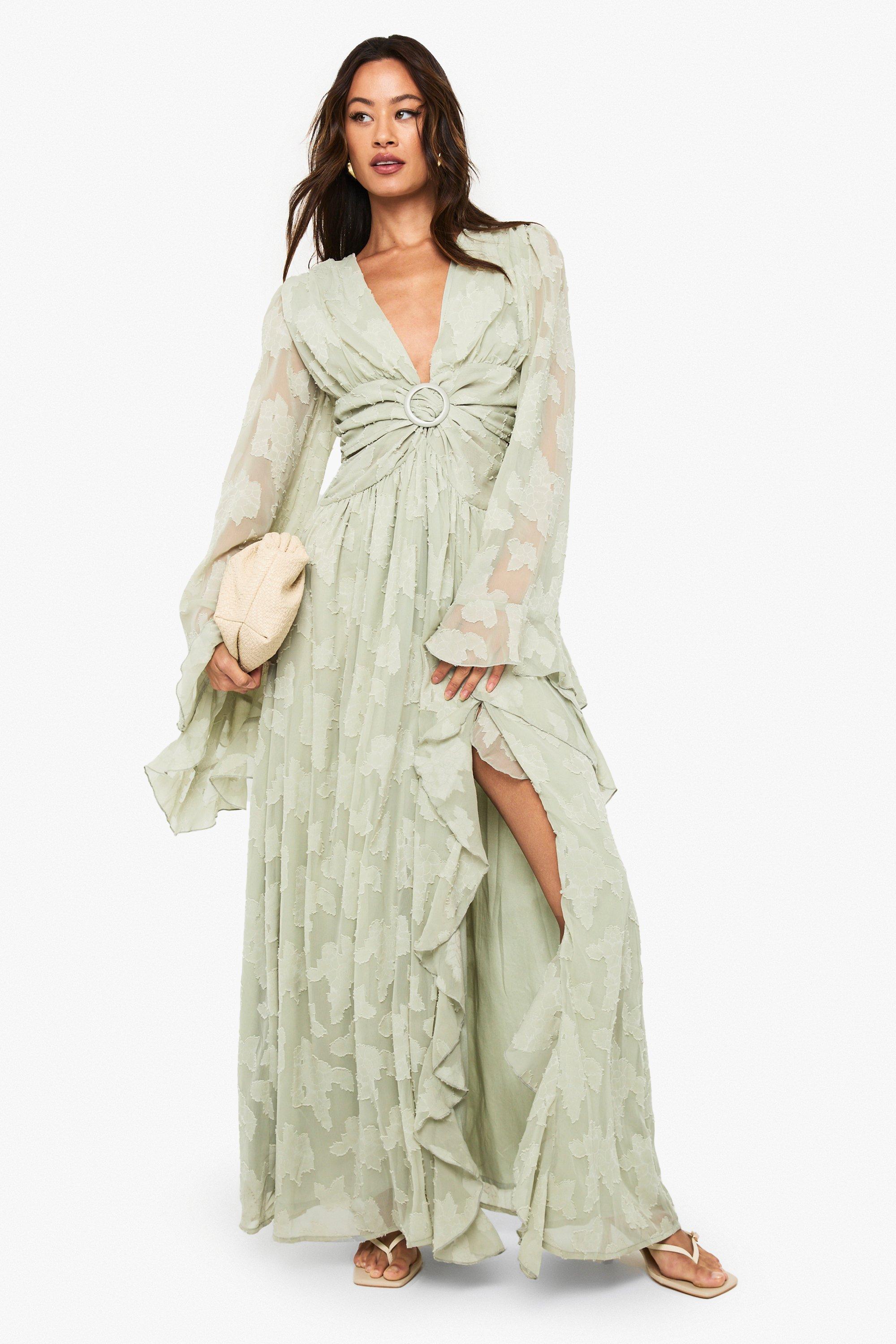 Boohoo Tall Textured Cut Out Maxi Dress, Sage