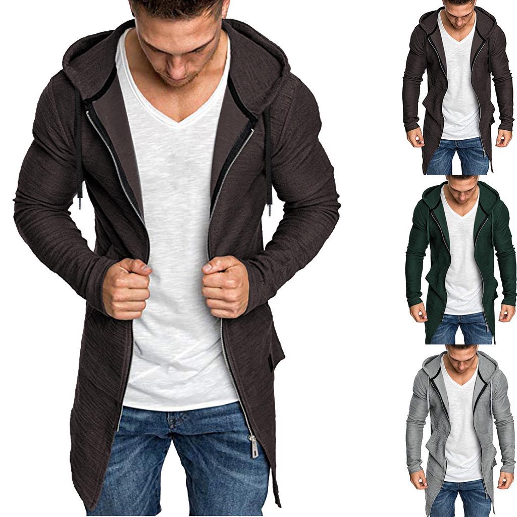 Timoduizhang Heren Splicing Hooded Solid Trenchcoat Jas Cardigan Lange Mouw Buitenkleding Blouse M