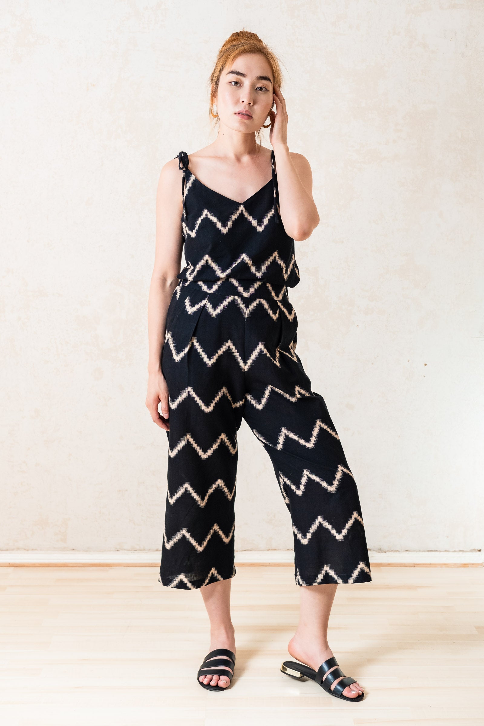 Jyoti Fair Works Damen vegan Culotte Chetana Zickzack Schwarz & Creme