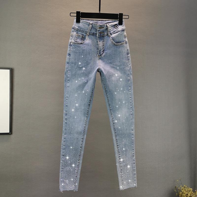 Peace SS Lente en herfst straat dames decoratie hoge taille denim broek broek L