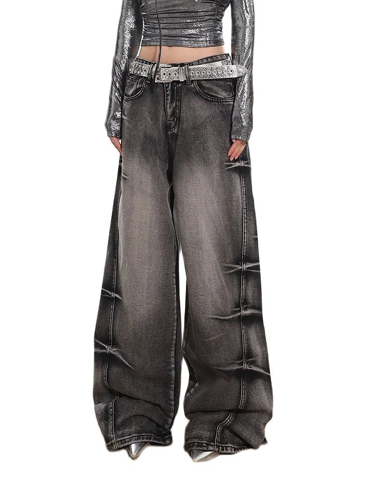 Alice Fashion Comprehensive Dames Jeans Baggy Harajuku Denim Broek Y2k Japanse 2000s Stijl Wijde Jean Broek Vintage Trashy Oversized Kleding 2024 XXL zwart