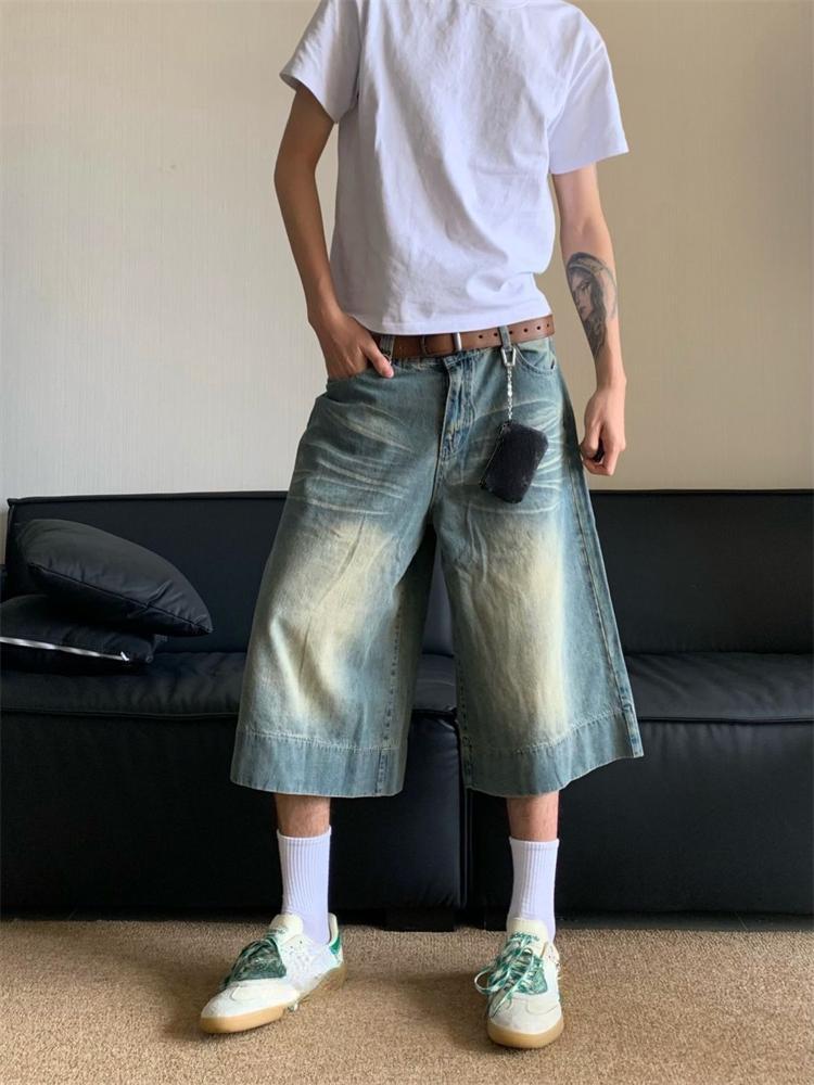 Alice Fashion Comprehensive Dames Vintage Waterwassing Cropped Mode Jeans Zomer Nieuwe Street Style Dunne Denim Shorts Casual Dames Knie Lengte Broek XXXL blauw