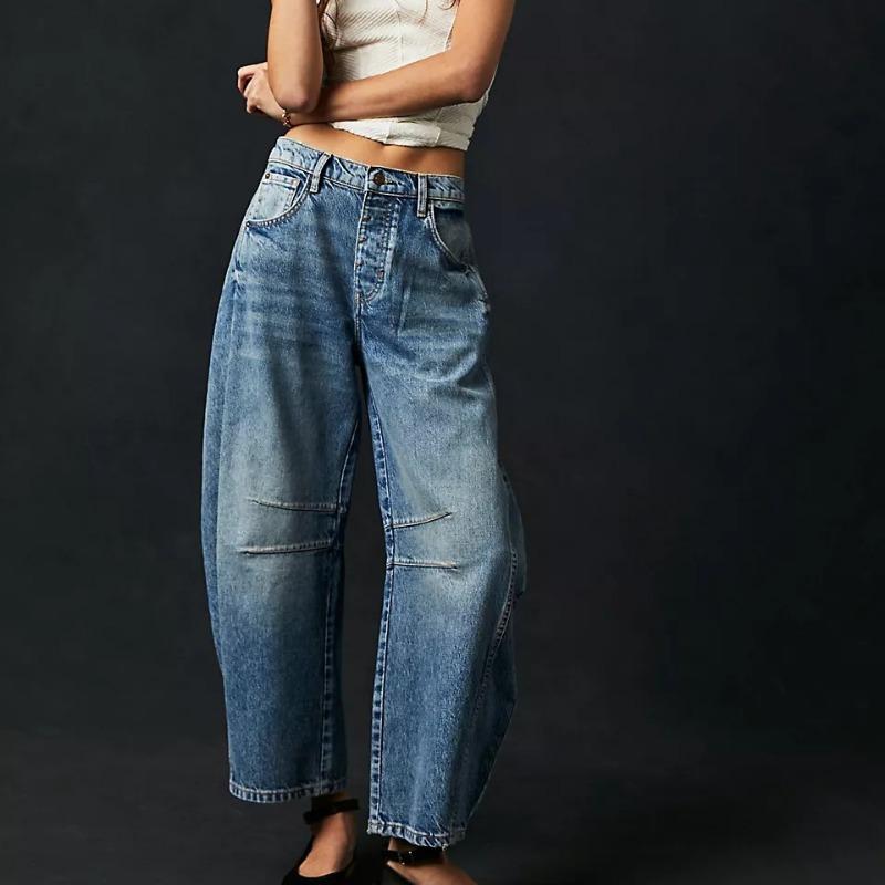 ABWELL Fashion Mode Losse Vrouwen Cropped Jeans Nieuwe Casual Elegante Vrouw Haren Wijde Pijpen Denim Broek Lente Herfst Casual Dames Eenvoudige Denim Broek 1102 M wit