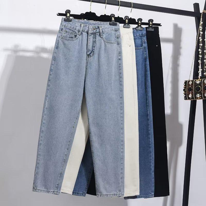 WoWo Rechte hoge taille jeans dames losse retro wijde pijpen mopping broek XXS