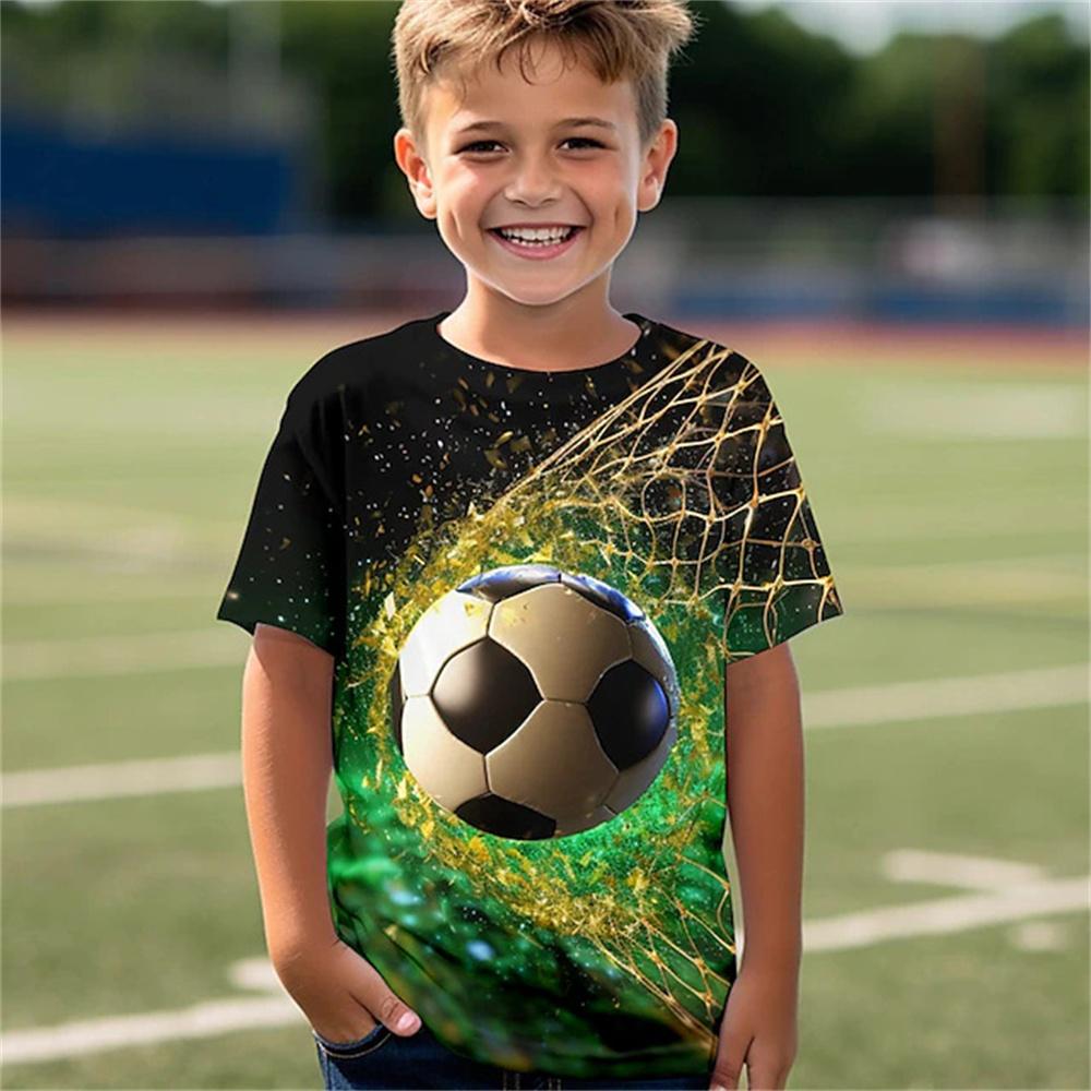 Kukebang Nieuw in de zomer T-shirt kinderkleding meisjes 3 tot 12 jaar oud voetbaltrui jongen dragen voetbal 3D print tops voor kinderen T-shirts 130