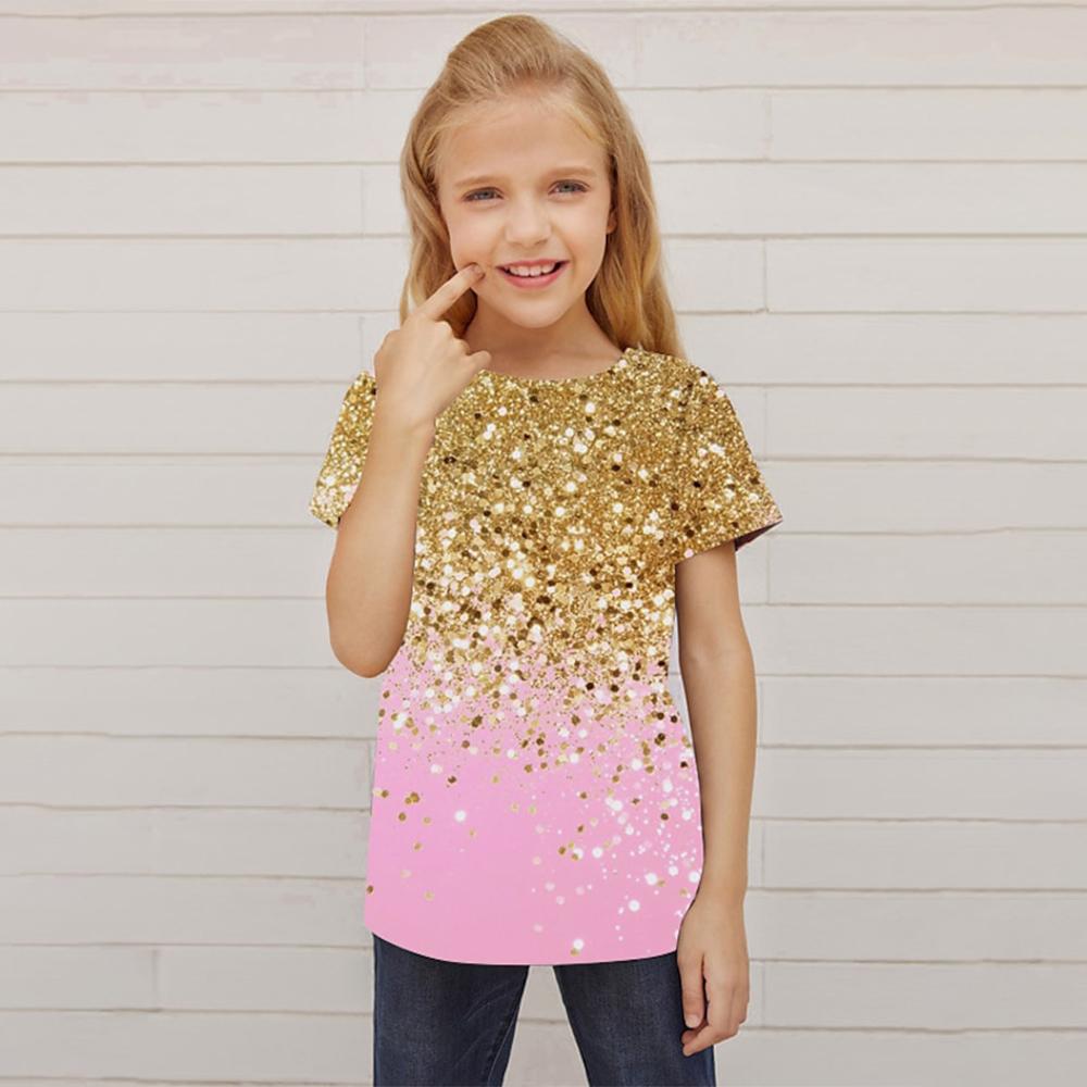 ETST WENDY 012 Kinderkleding Gradiëntkleding Kind Meisje Grafische T-shirts Baby Korte Mouwen Meisje T-shirt Mode Meisjes Zomerkleding 140CM