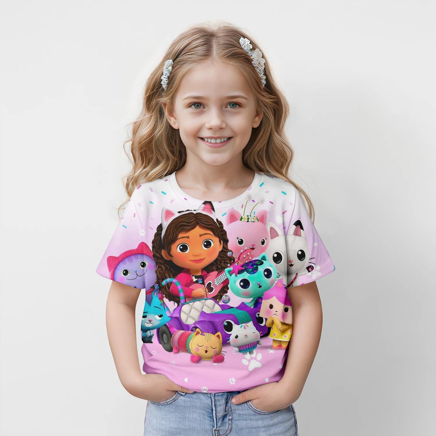HerSight Nieuwe Kinderen Cartoon Gabbys Poppenhuis Tops T-shirts 3D Print T-shirt Kinderen Casual Korte Mouw Kleding Meisjes Sport Streetwear 130
