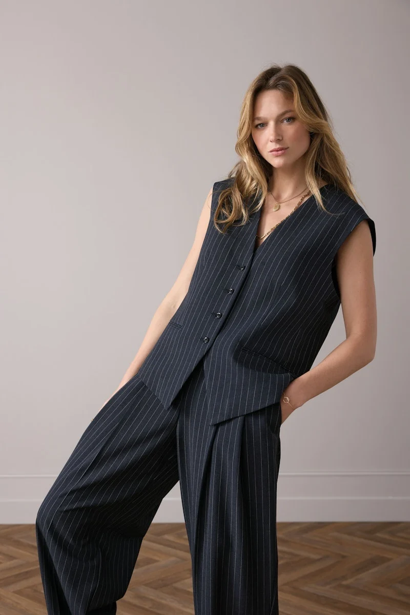 Summum 9s137-12258 495 gilet pinstripe midnight blue