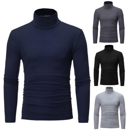 Manshanwangluo Mannen Herfst Winter Slim Fit Dieptepunt T-shirt Coltrui Lange mouw Effen Kleur Elastische Dunne Trui Tops Streetwear XL zwart