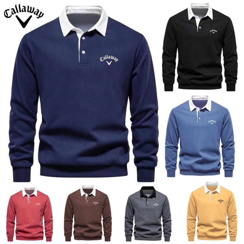 Callaway Heren Poloshirt met Lange Mouwen en Borduurwerk van Zuiver Katoen voor Lente en Herfst, Nieuwe Modieuze en Casual Multifunctionele Top XXL