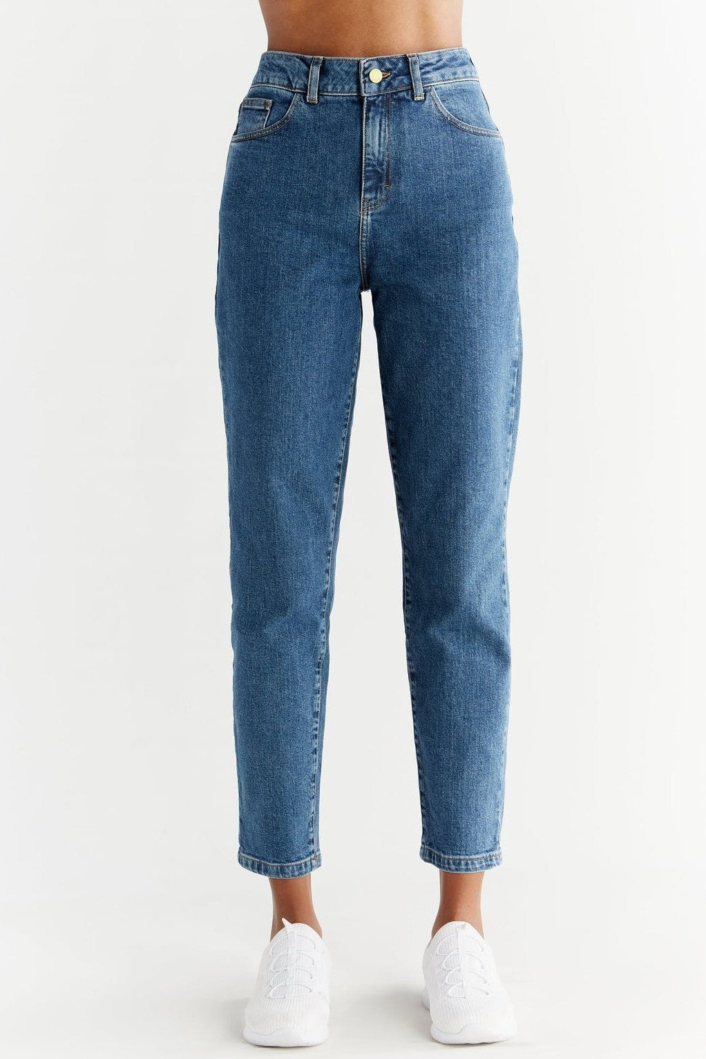Evermind Damen vegan Jeans Mom Fit Lapis Blau