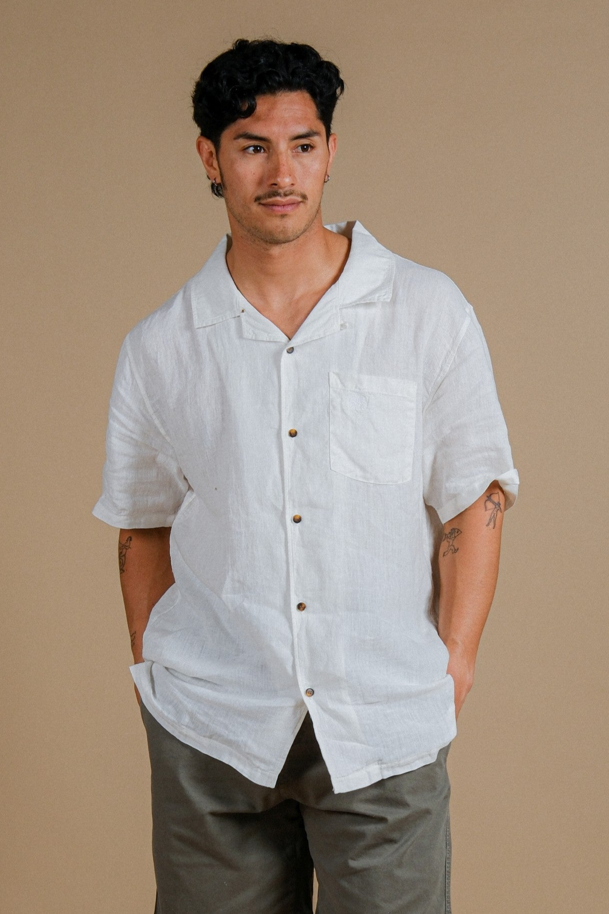 Trendsplant Herren vegan Hemd Ss San Miguel Camp Foam WeiÃŸ