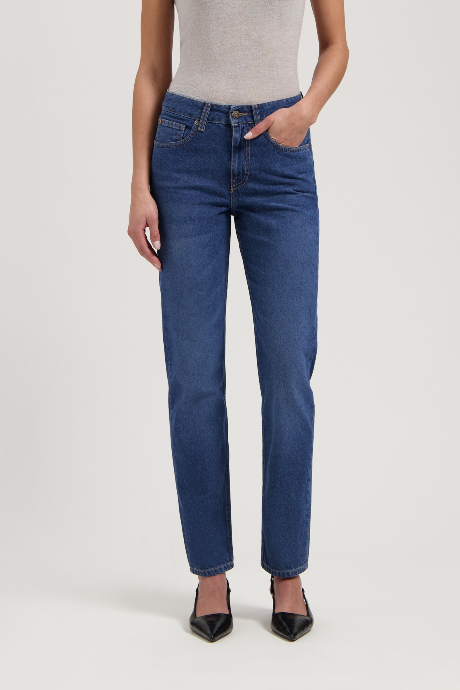 MUD Jeans Damen vegan Jeans Mid Straight Go Used Stone