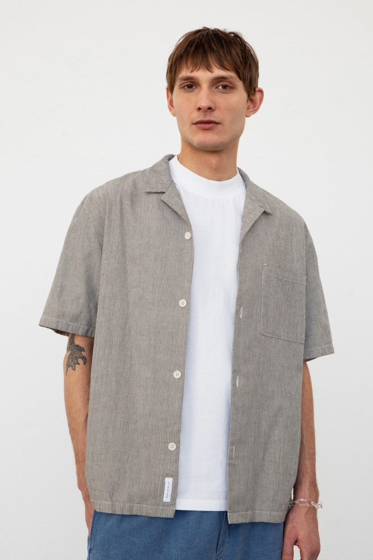 Rotholz Herren vegan Hemd Bowling Grau Gestreift