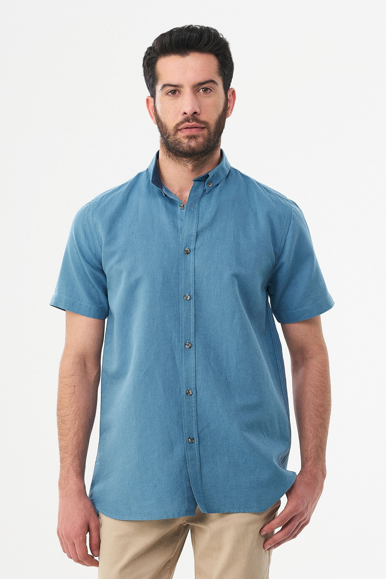 ORGANICATION Herren vegan Hemd Bio-Baumwolle Leinen Blau