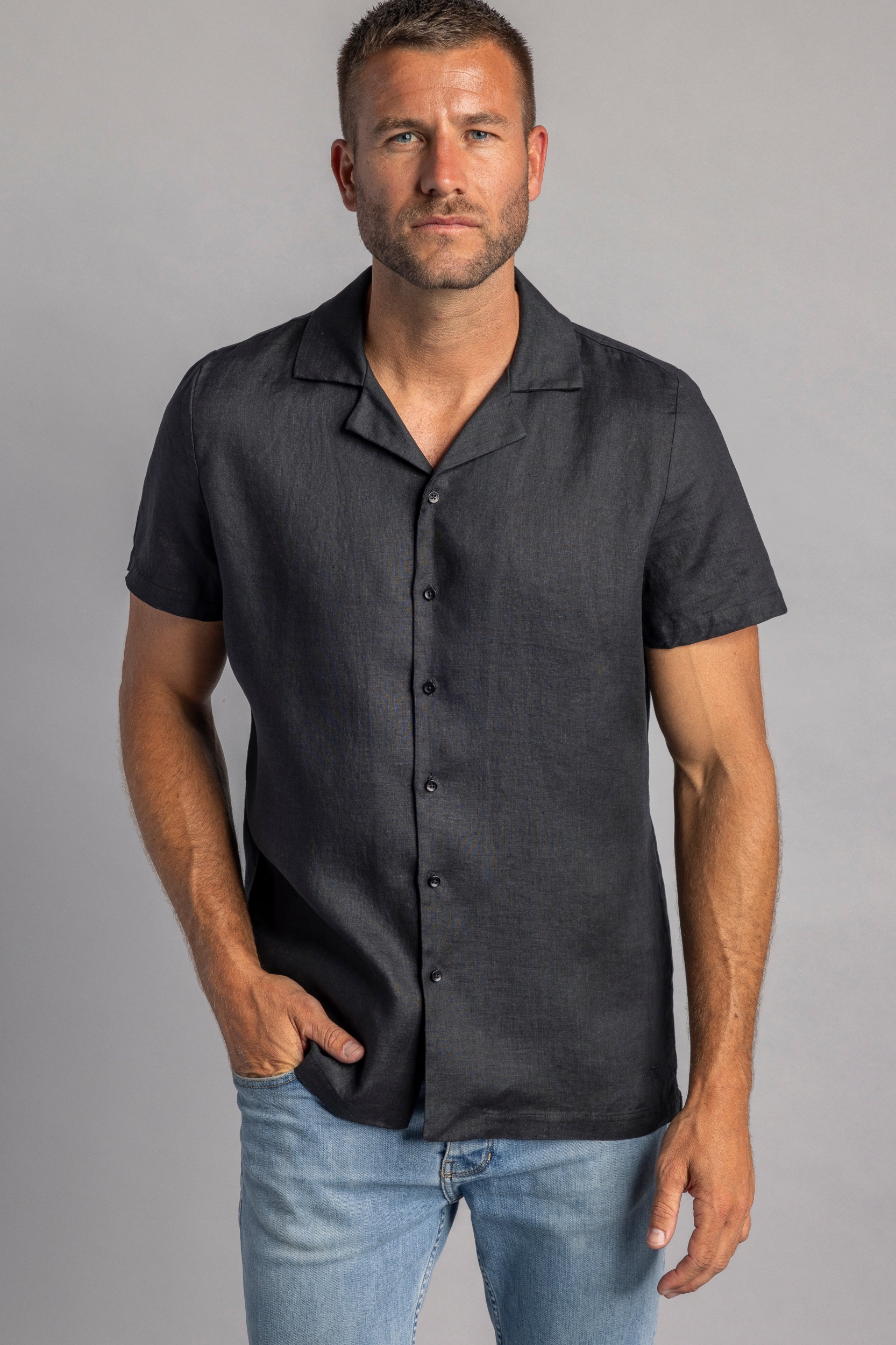 DIRTS Herren vegan Hemd Leinen Schwarz