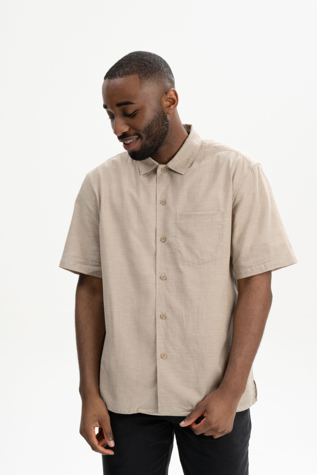 MELA Herren vegan Hemd Vivek Birke nge/Beige