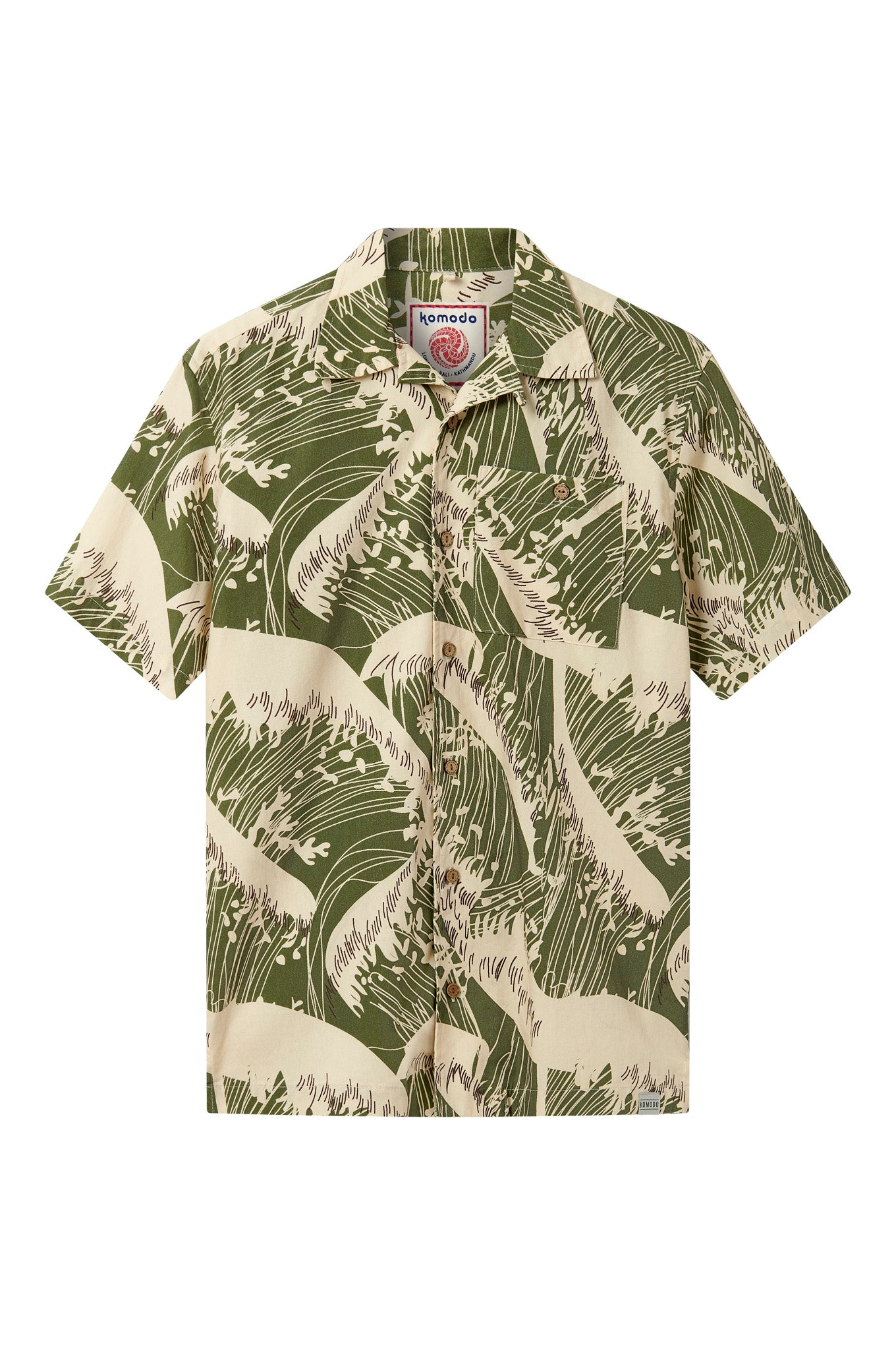 KOMODO Herren vegan Hemd Spindrift Wave Print GrÃ¼n