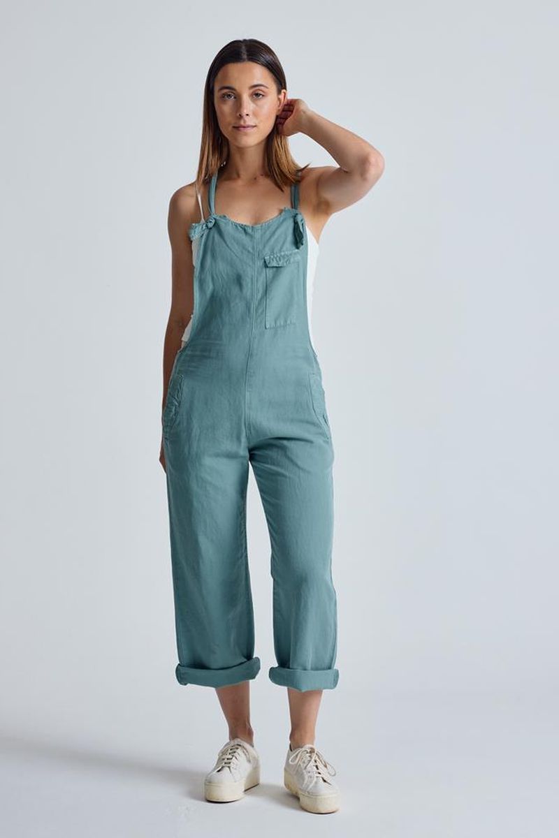 Flax and Loom Damen vegan Latzhose Leinen Mary Lou Retro Blau