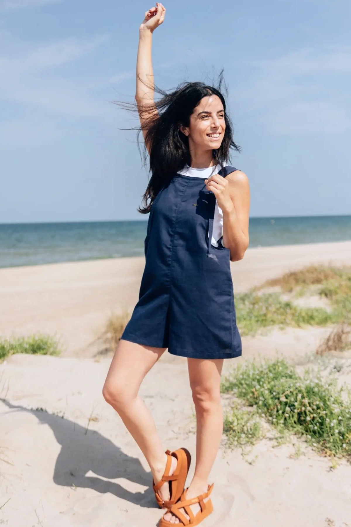 Clotsy Damen vegan Dungareed Kurz Anaga Blau