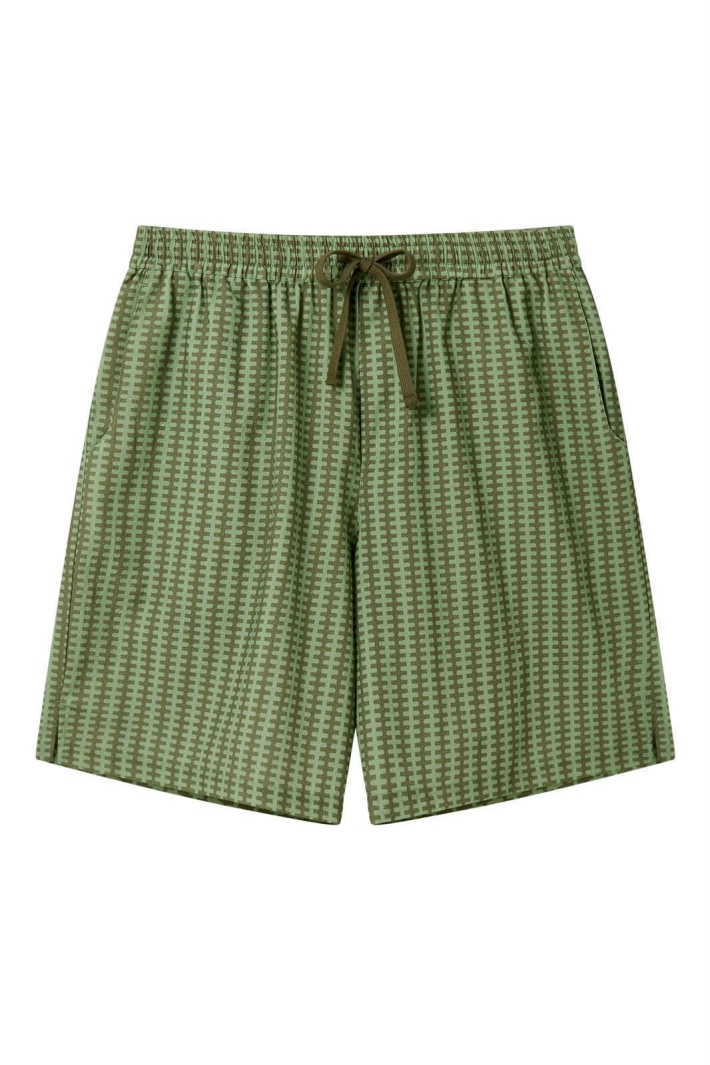 KOMODO Herren vegan Shorts Musselin Jerry GrÃ¼n Gestreift