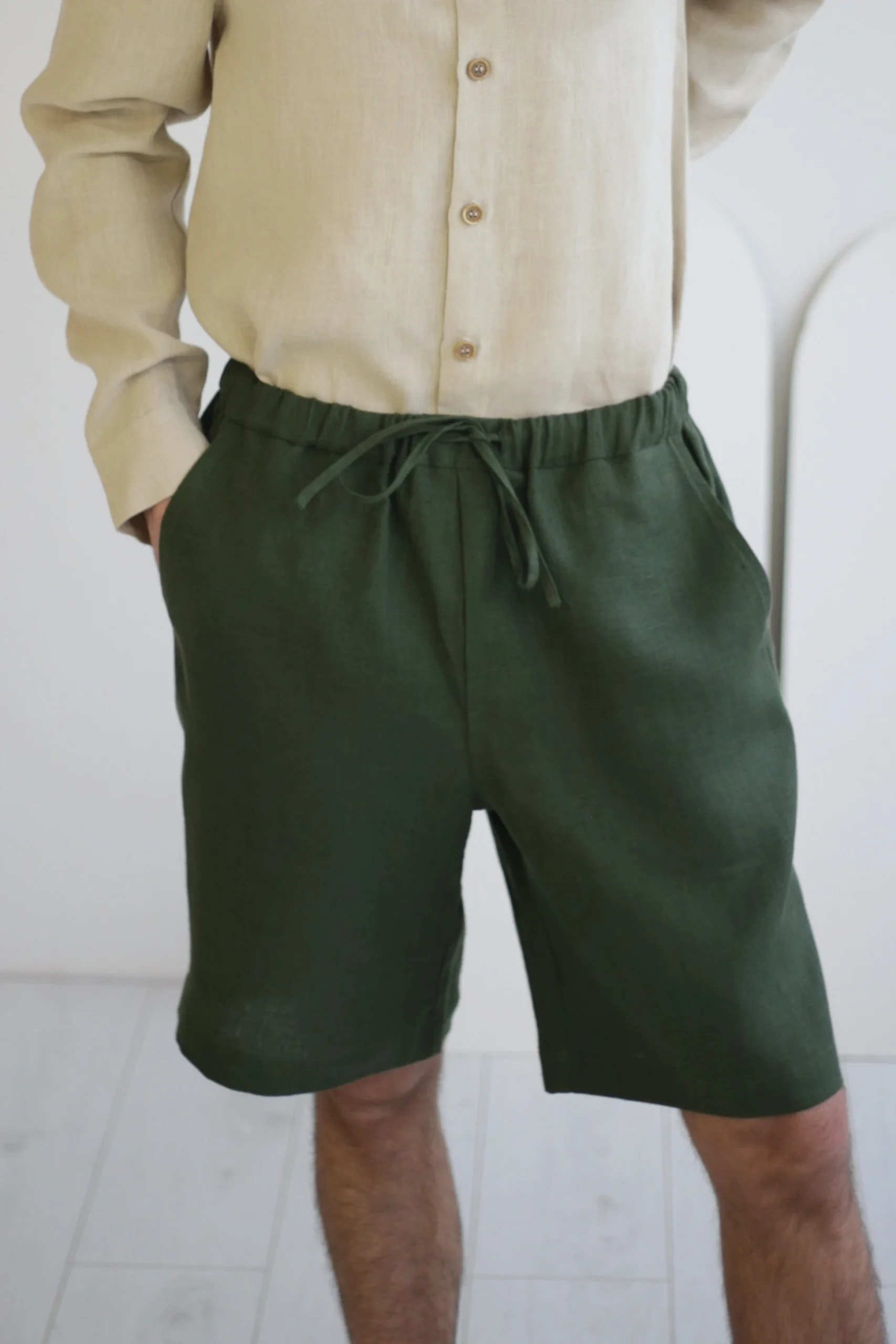 Amber Linen Herren vegan Kurze Hose Miami WaldgrÃ¼n