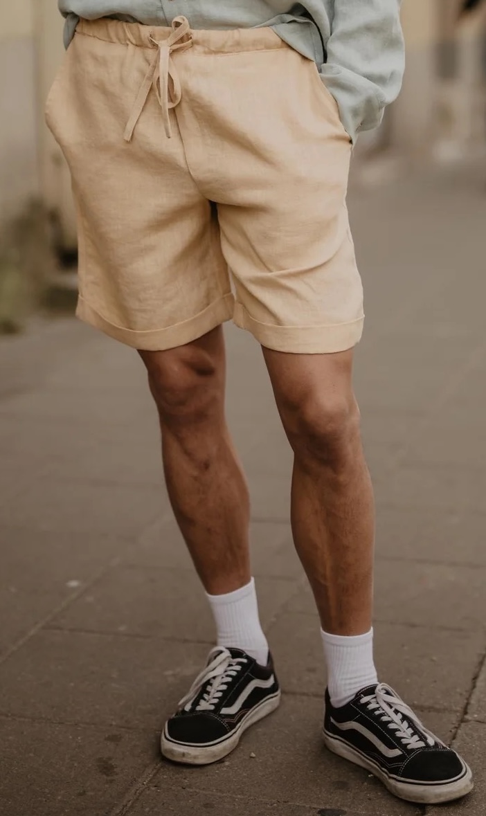 AmourLinen Herren vegan Kurze Hose Ares Senf