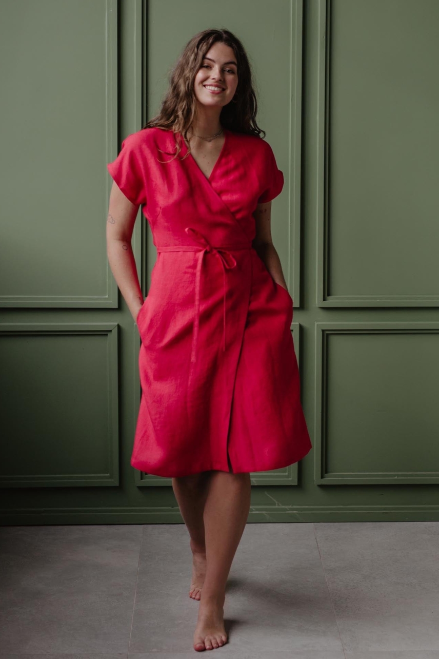 AmourLinen Damen vegan Wickelkleid Olivia Viva Magenta