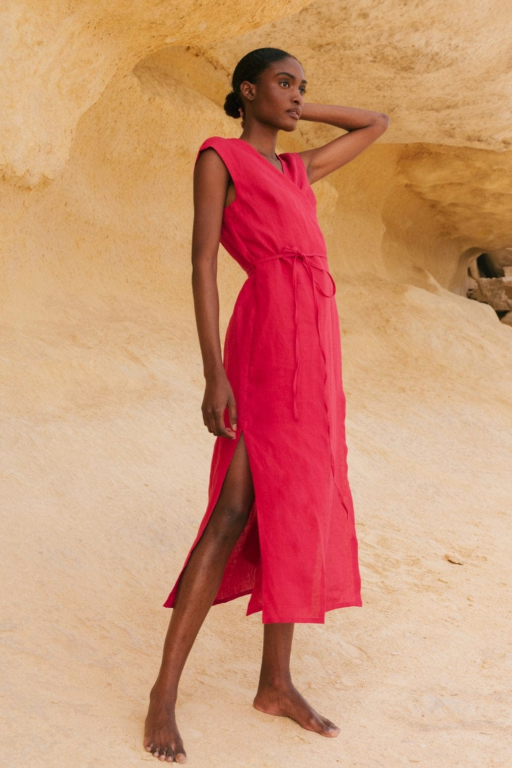 AmourLinen Damen vegan Kleid Mittellang Aurora Viva Magenta