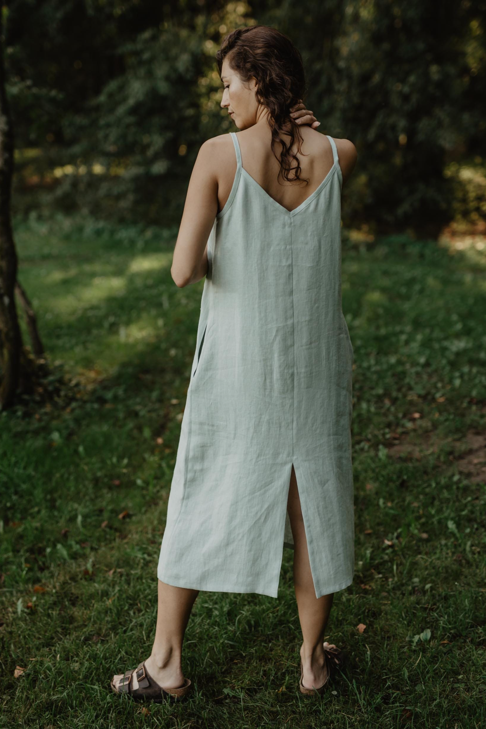 AmourLinen Damen vegan Kleid Jakarta Salbei GrÃ¼n