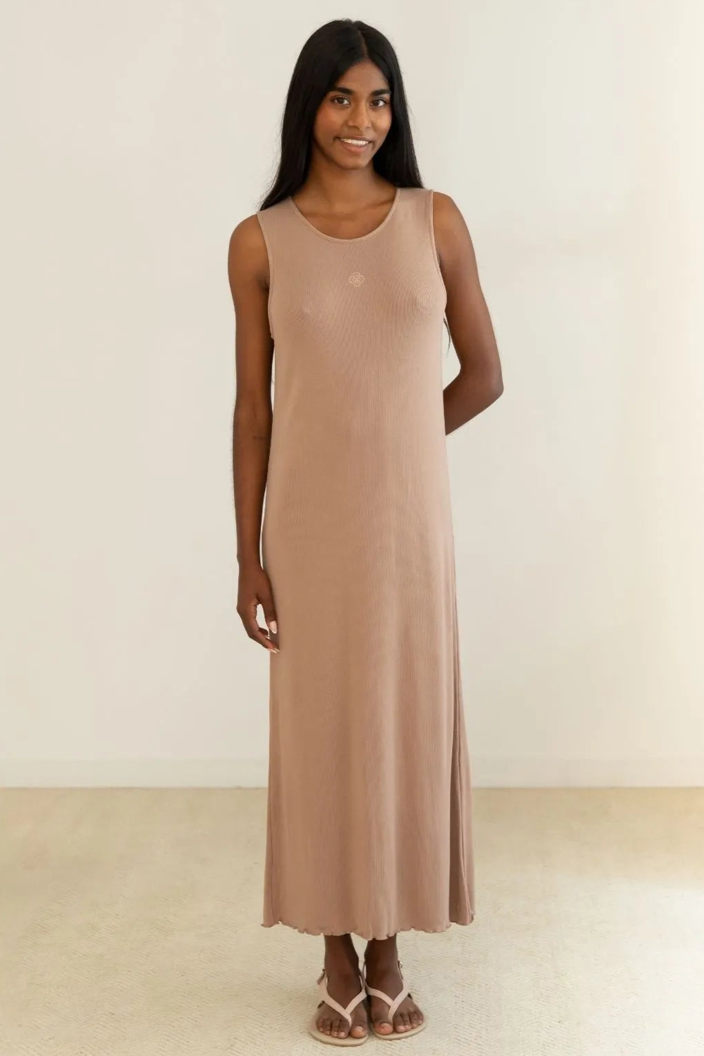 Clotsy Damen vegan Kleid Gerippt Moca Braun