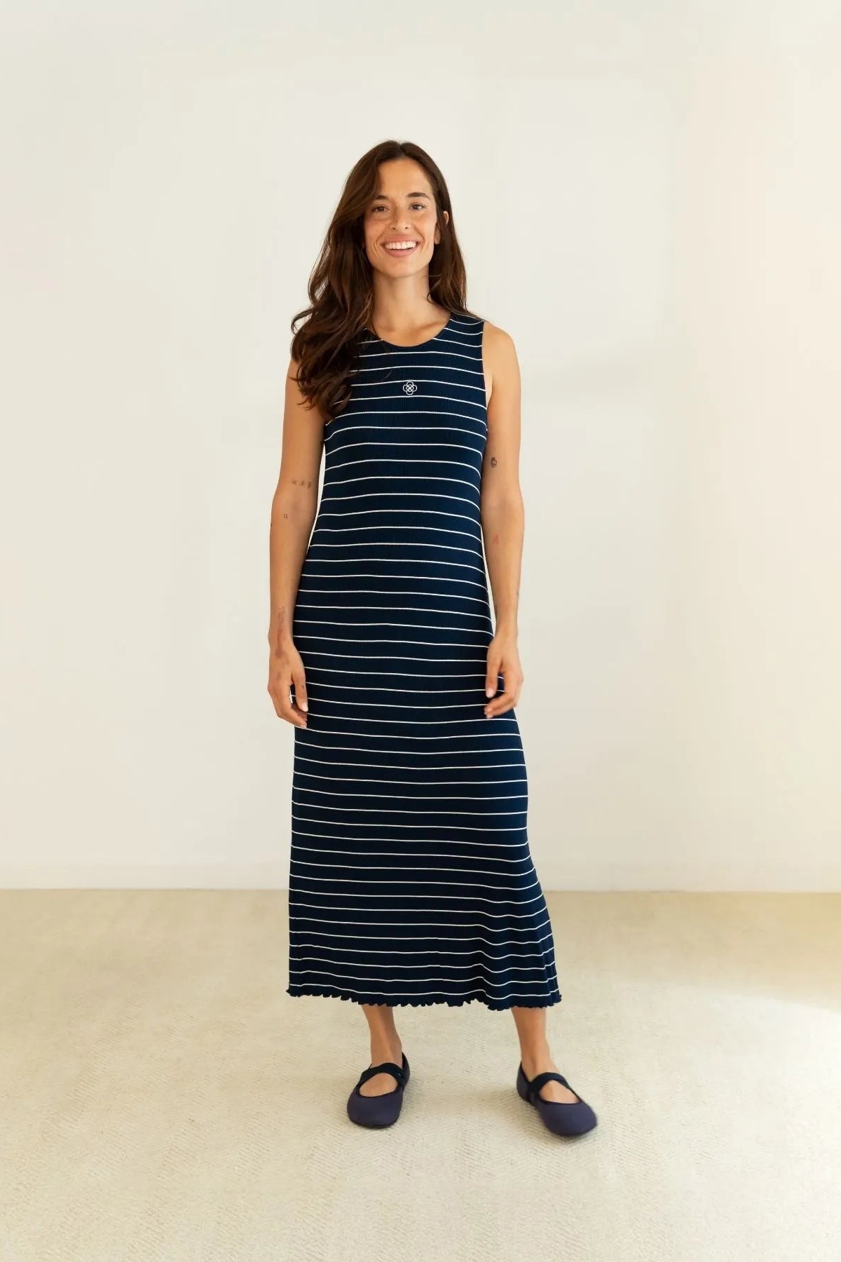Clotsy Damen vegan Kleid Gerippt Sailor Blau