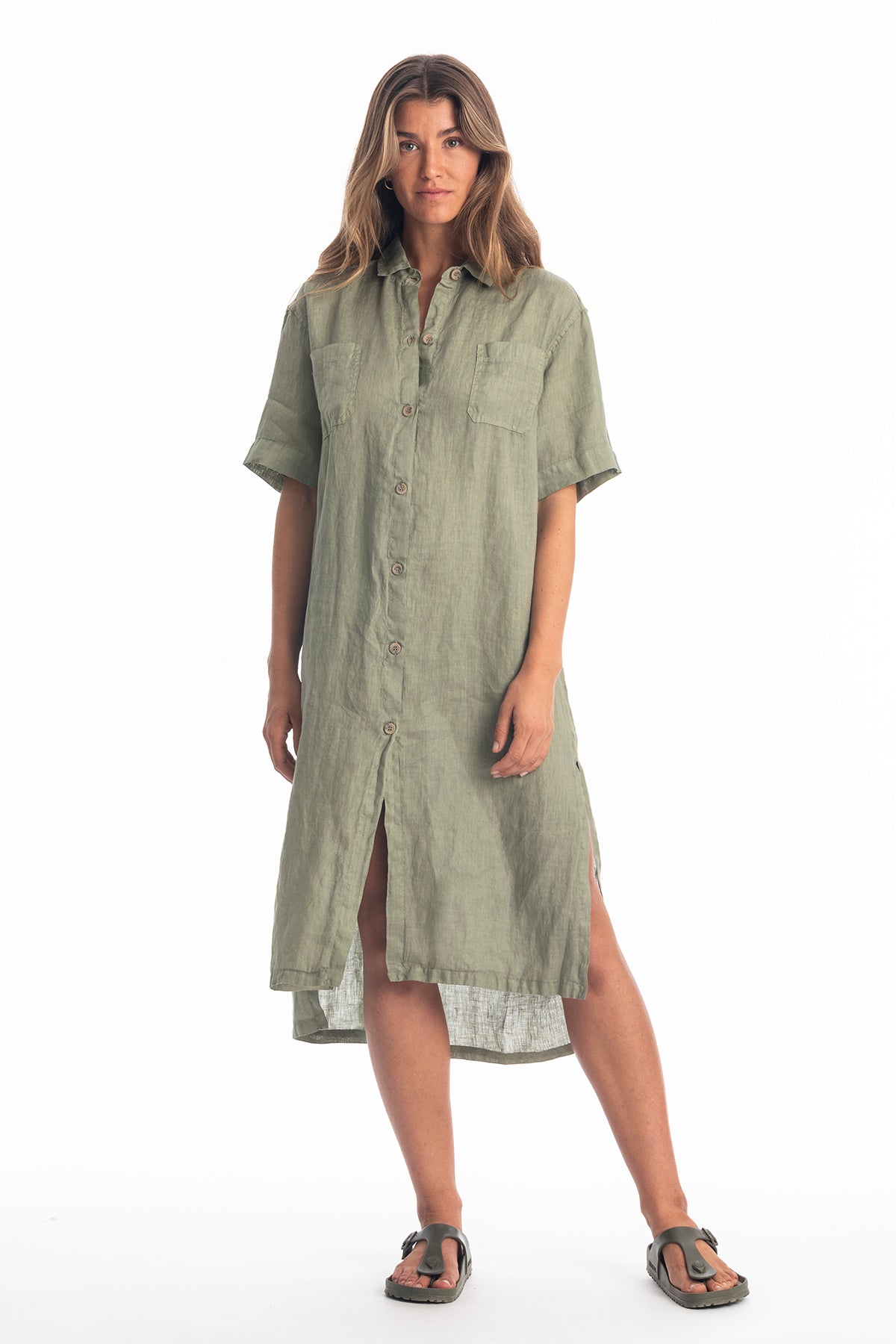 RAVENS VIEW IBIZA Damen vegan Kleid Hemd Iria Khaki