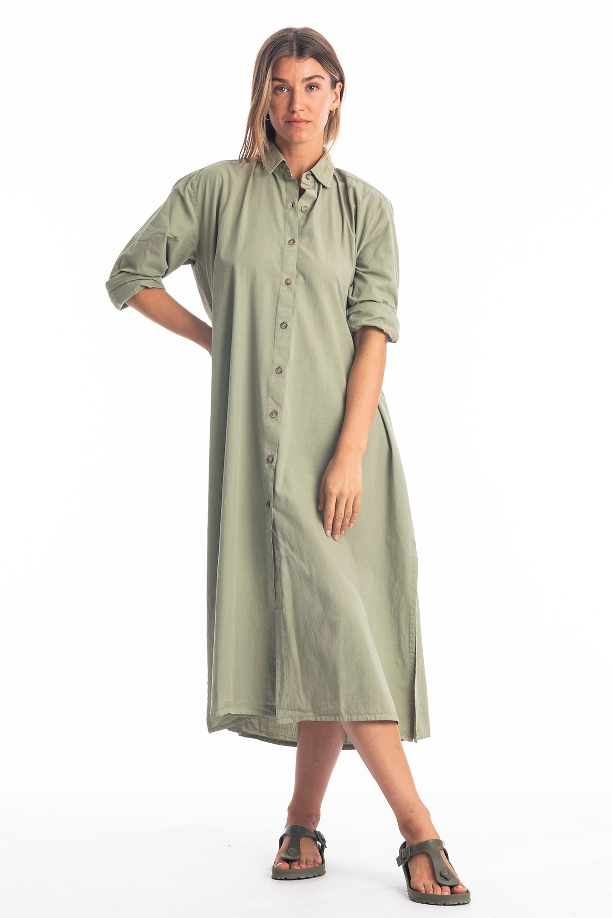 RAVENS VIEW IBIZA Damen vegan Hemd Kleid Safari Khaki GrÃ¼n
