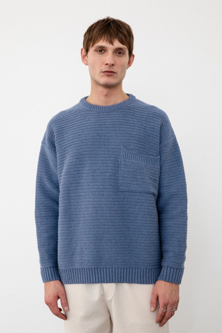 Rotholz Herren vegan Pullover Gestrickt Gerippt Blau
