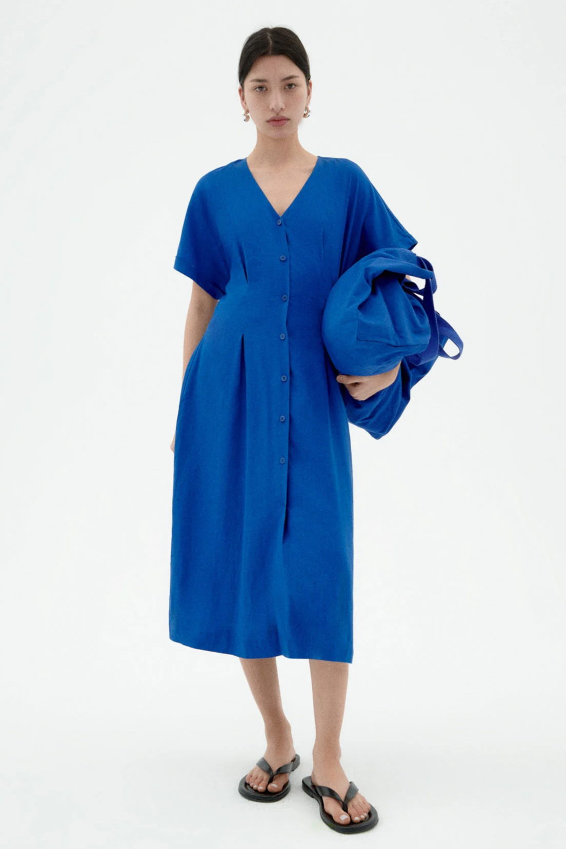 Thinking mu Damen vegan Kleid Fitted Waist Laura Blau
