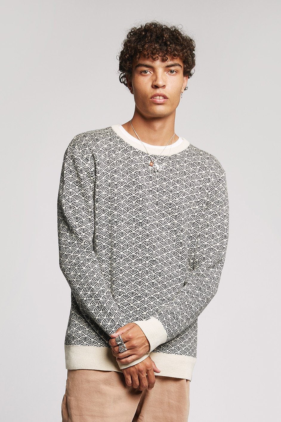 KOMODO Herren vegan Pullover Hakku Schwarz / Creme
