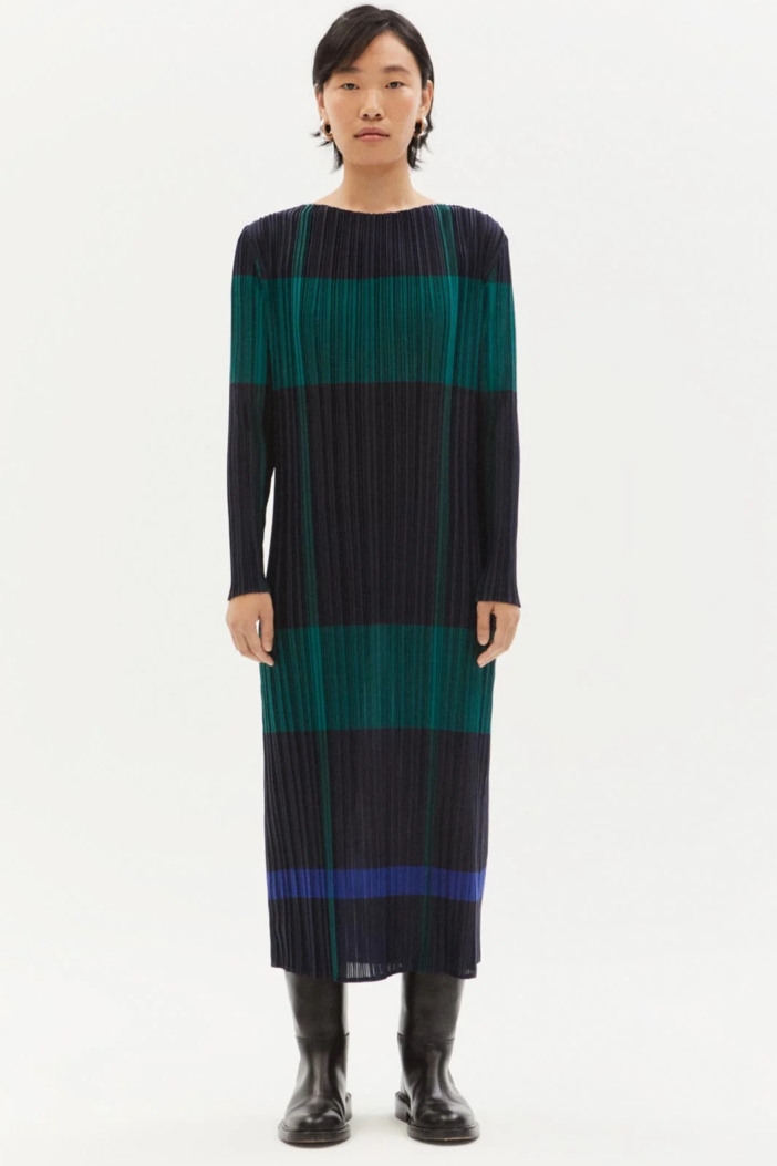 Thinking mu Damen vegan Kleid Plaid Plissee Myrtle Multicolor