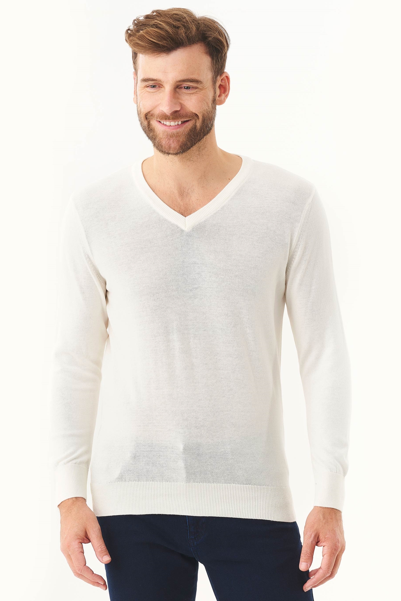 ORGANICATION Herren vegan Pullover Mit V-Ausschnitt Off White