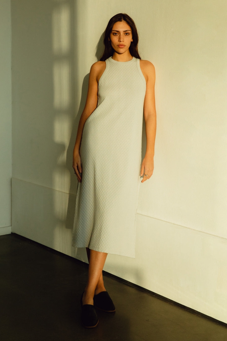 Rotholz Damen vegan Kleid Gestrickt Sommer Grau