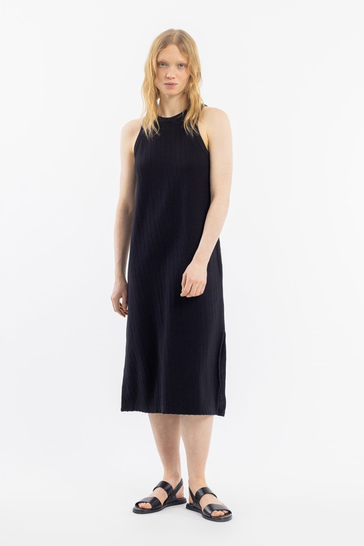 Rotholz Damen vegan Kleid Midi Knit Schwarz