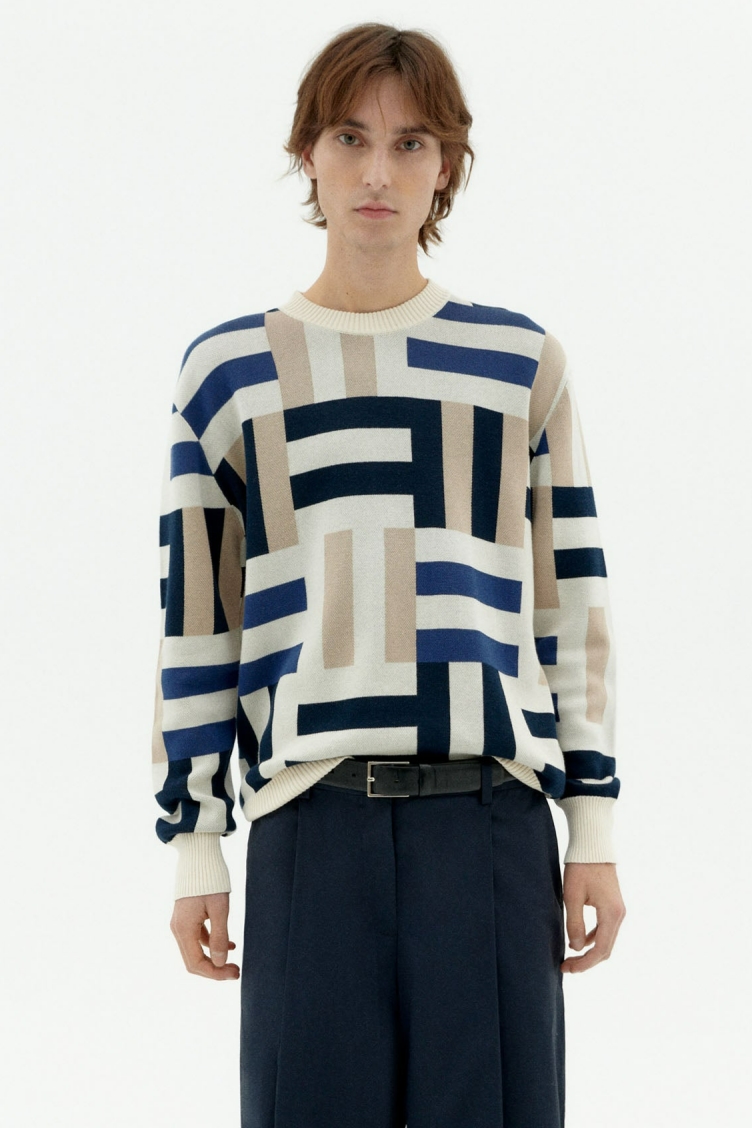 Thinking mu Herren vegan Pullover Knit Field Khem Mehrfarbig