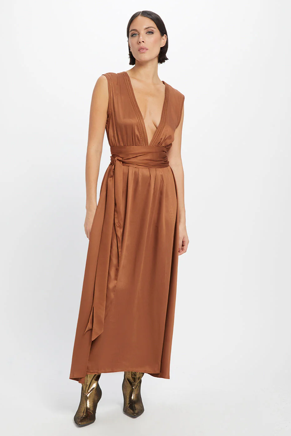 Neu Nomads Damen vegan Kleid Midi Grace Karamell