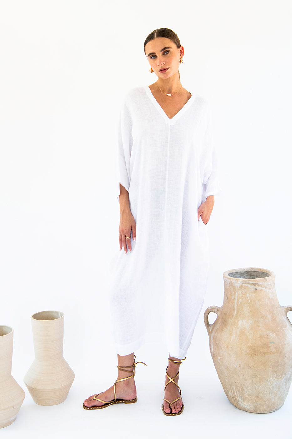 Neu Nomads Damen vegan Kleid Kaftan Isla WeiÃŸ