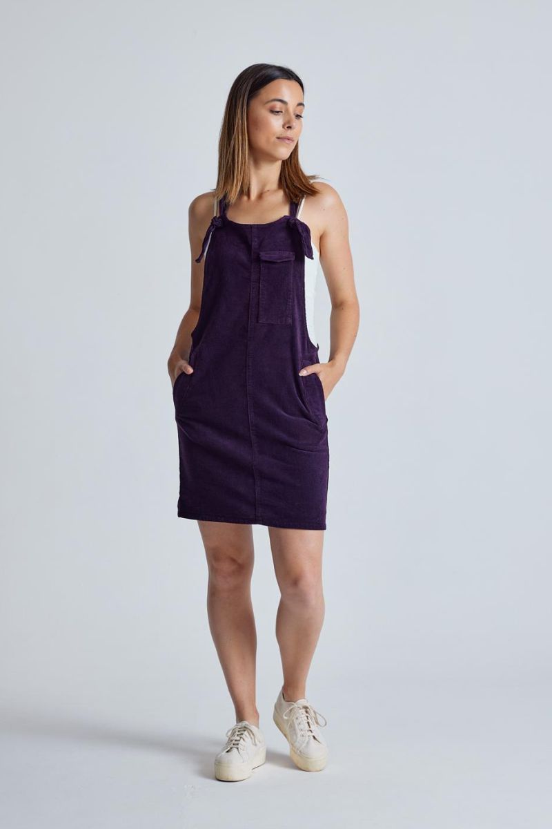 Flax and Loom Damen vegan Kleid Corduroy Peggy Aubergine