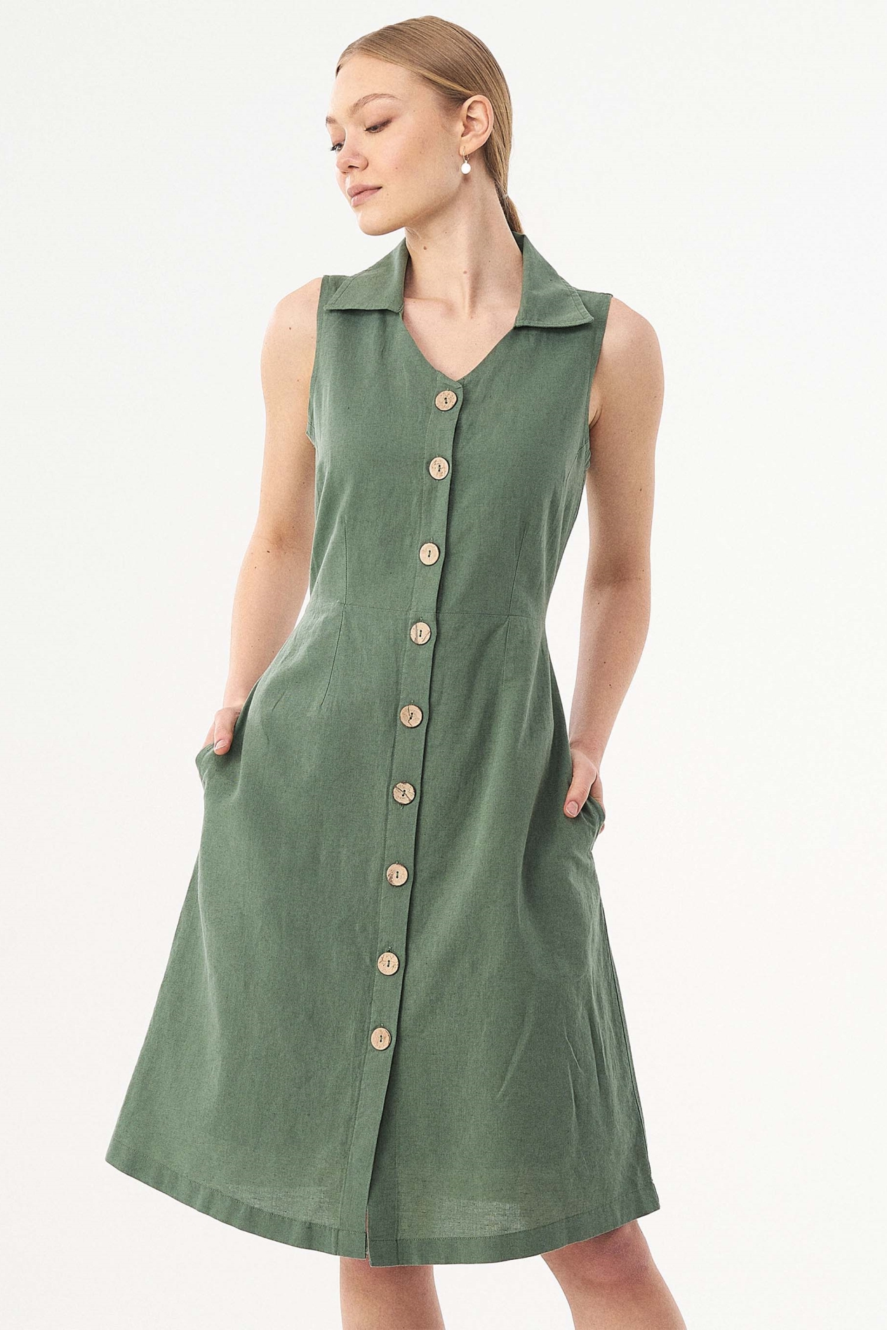 ORGANICATION Damen vegan Hemdkleid GrÃ¼n